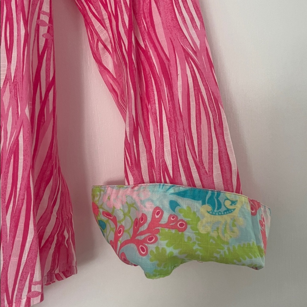 Lilly Pulitzer Pink and White Button Down Shirt - Picture 2 of 3